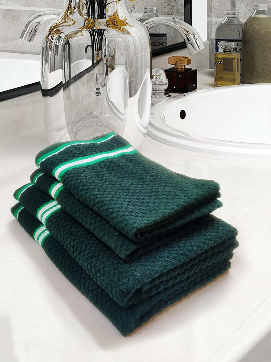 Athom Trendz 4-Pcs Green Textured 400 GSM Cotton Towel Set