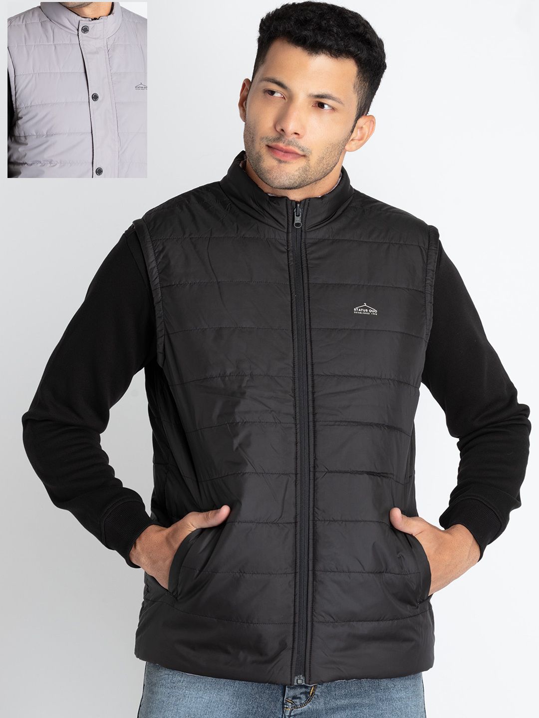 Buy Status Quo Stand Collar Sleeveless Padded Jacket - Jackets for