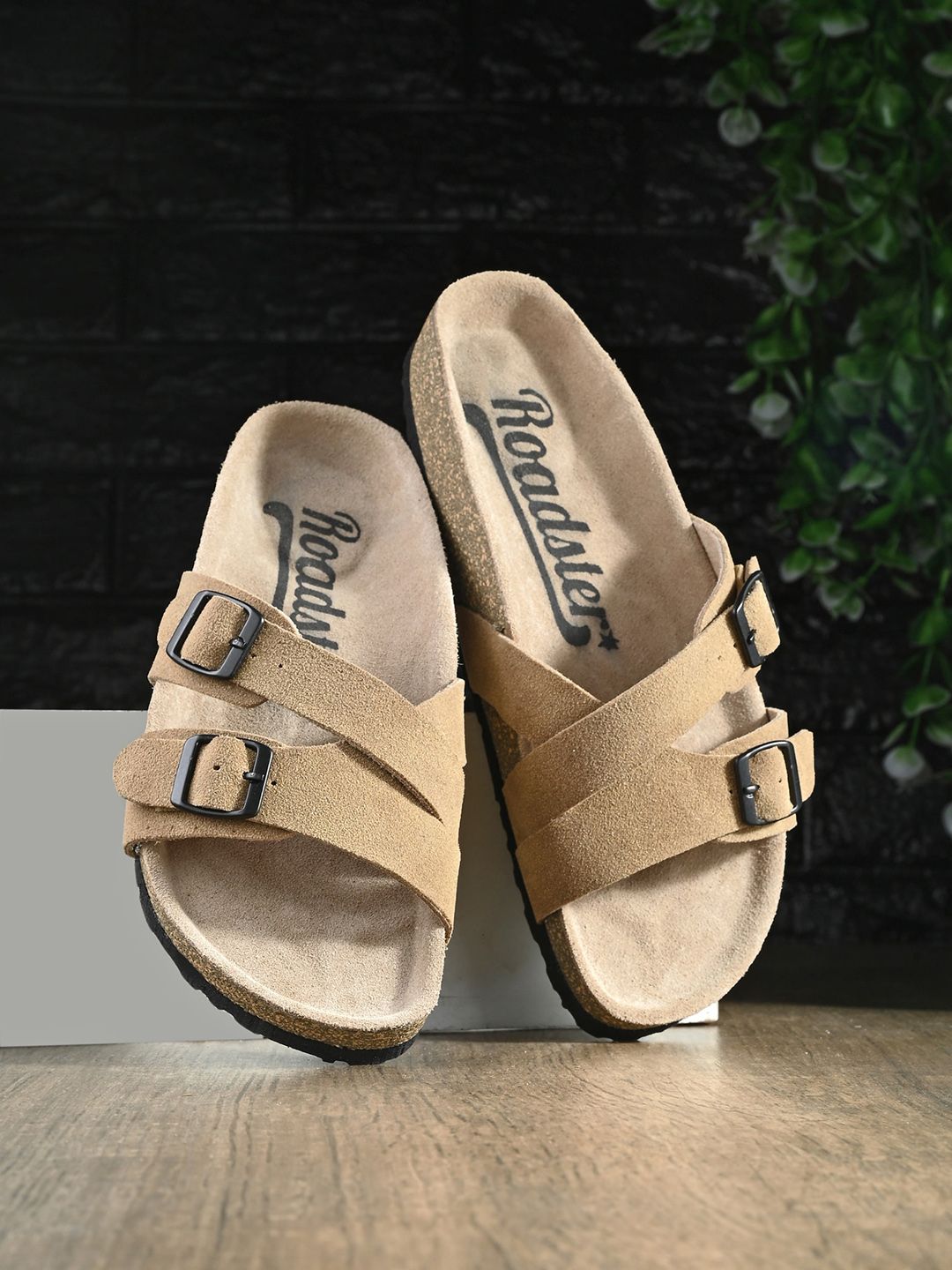 The Roadster Lifestyle Co. Beige Buckled Leather Open Toe Flats Price in India