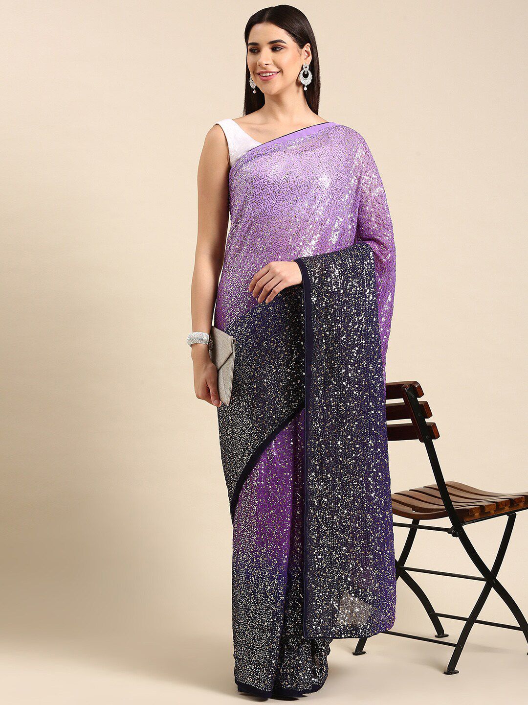 HERE&NOW Ombre Embellished Saree Price in India