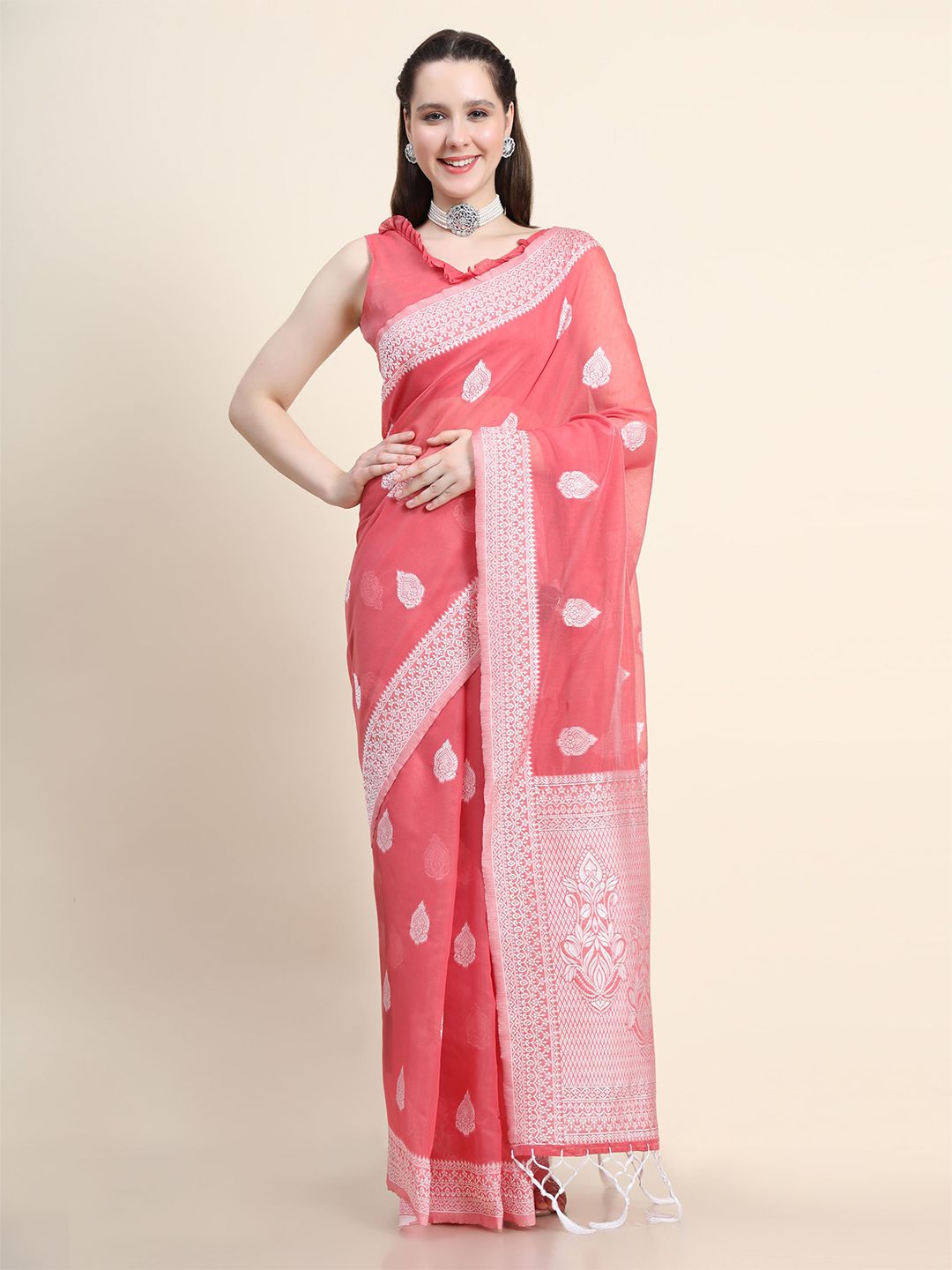 HERE&NOW Ethnic Motifs Woven Design Zari Cotton Silk Saree Price in India