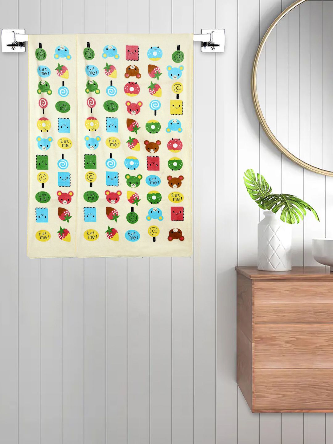 FABINALIV Yellow 2 Pieces Cartoon Printed 420 GSM Cotton Bath Towels