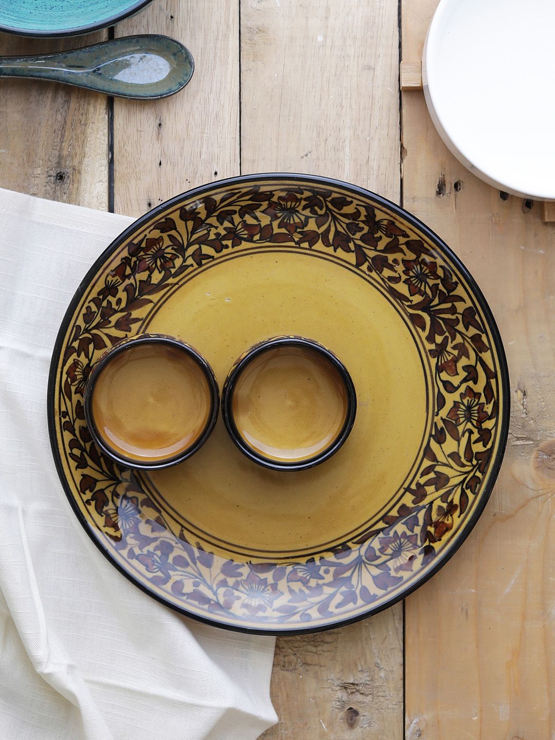 MIAH Decor Mustard Yellow Printed Ceramic Set Price in India
