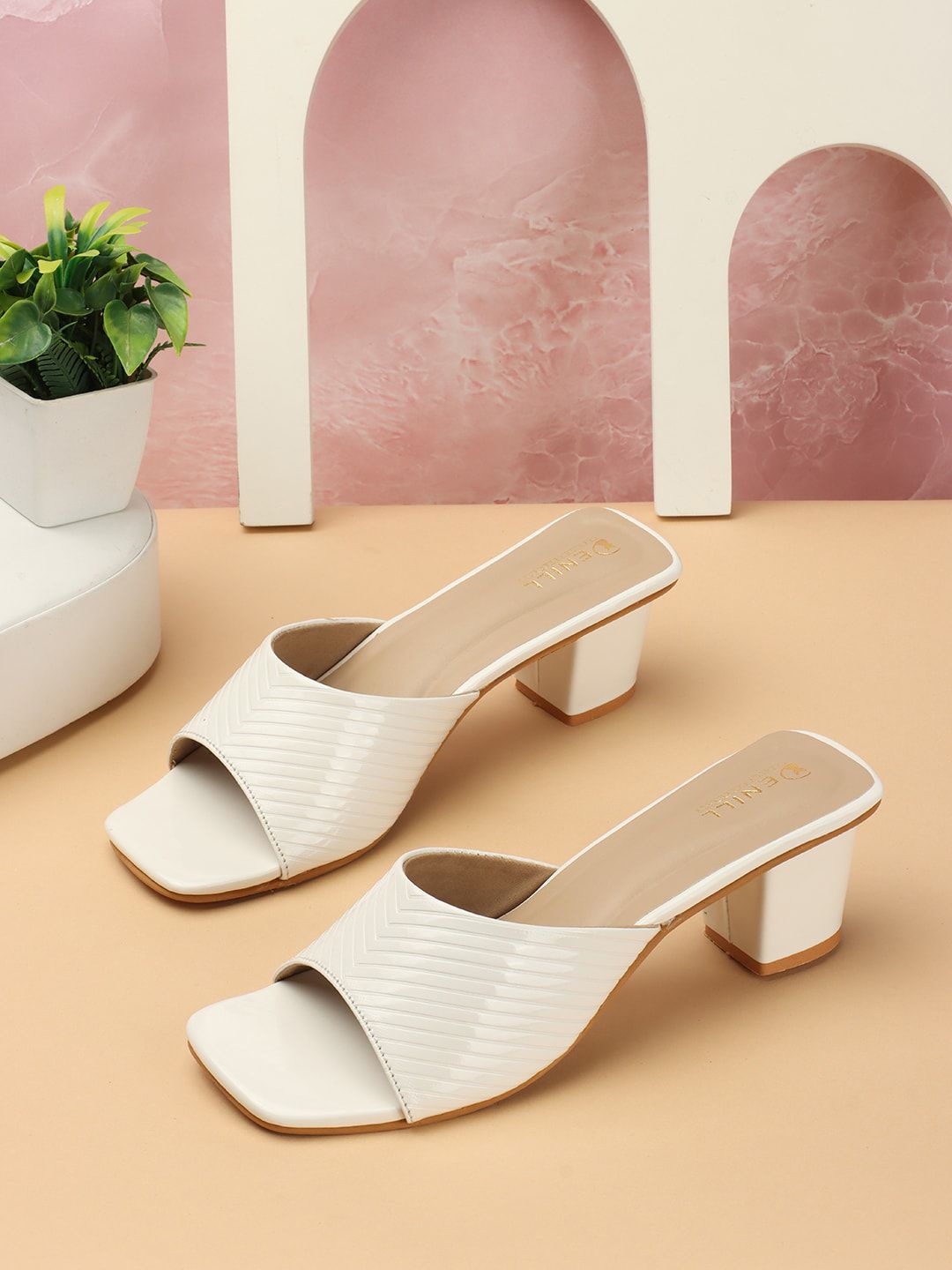 Denill Striped Open Toe Block Heels