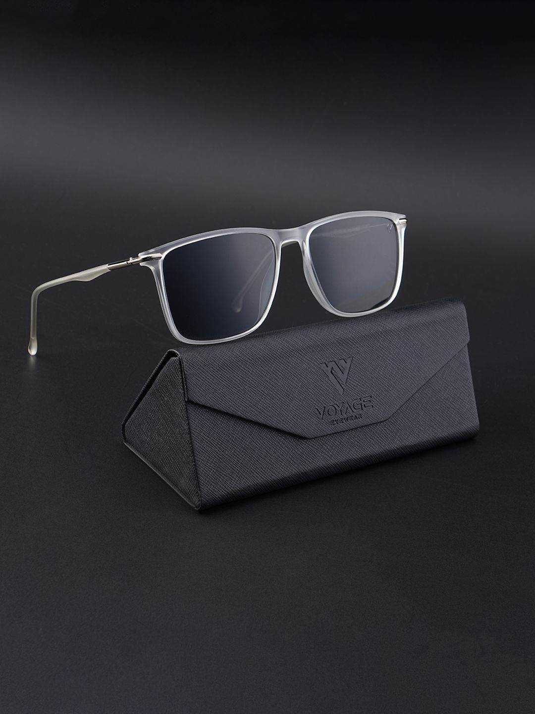 Voyage Unisex Black Lens & Steel-Toned Wayfarer Sunglasses with Polarised and UV Protected Lens