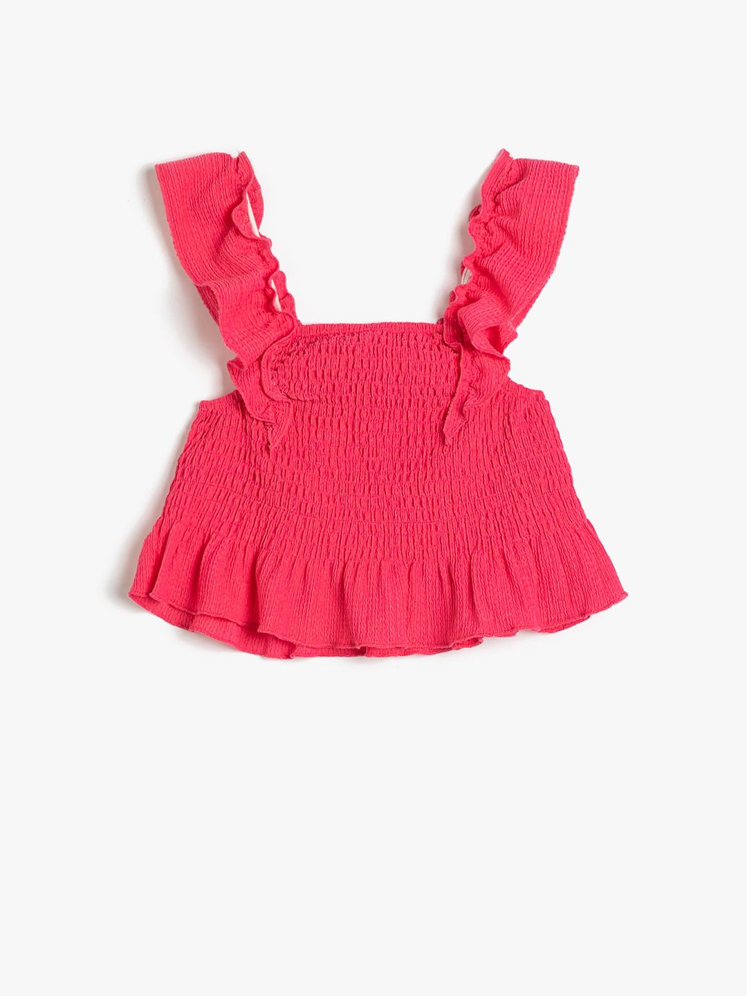 Koton Girls Fuchsia Shoulder Straps Smocked A-Line Top