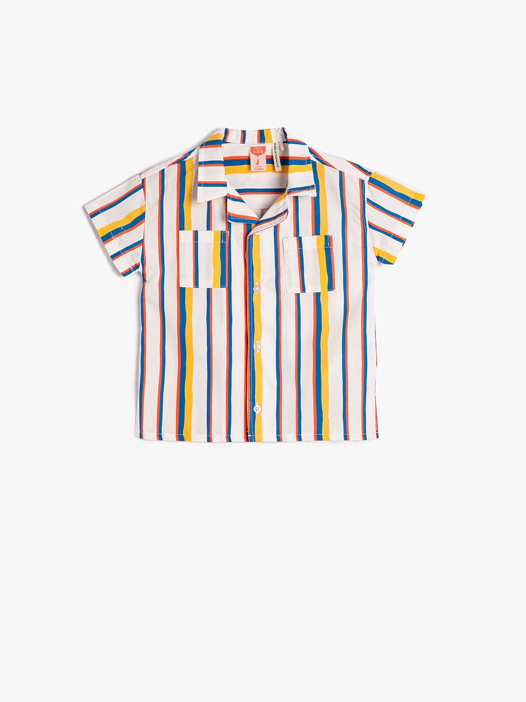 Koton Boys Striped Printed Pocket Casual Cotton Shirt