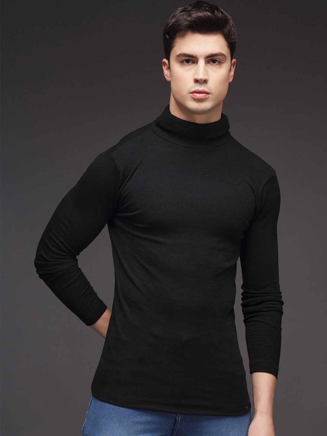 BAESD Long Sleeves Turtle Neck Ribbed Cotton Pullover Sweater