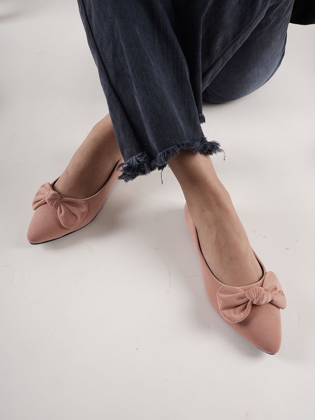 DressBerry Pink Bow Detail Pointed Toe Ballerinas