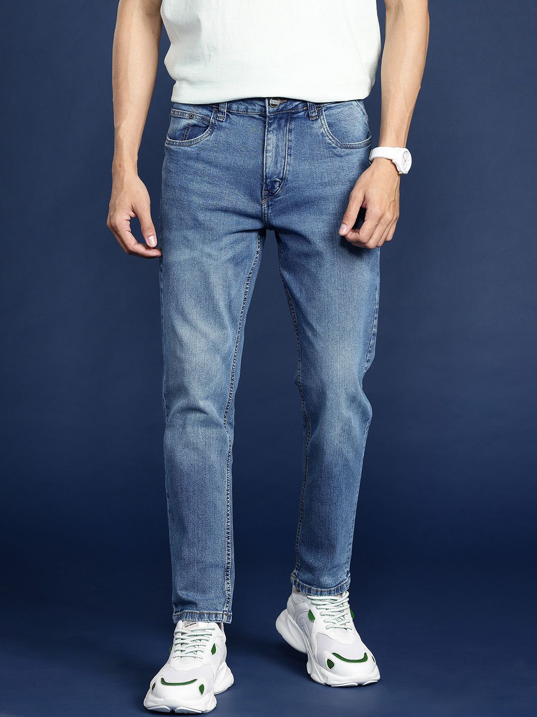 Mast & Harbour Men Slim Tapered Fit Light Fade Stretchable Jeans
