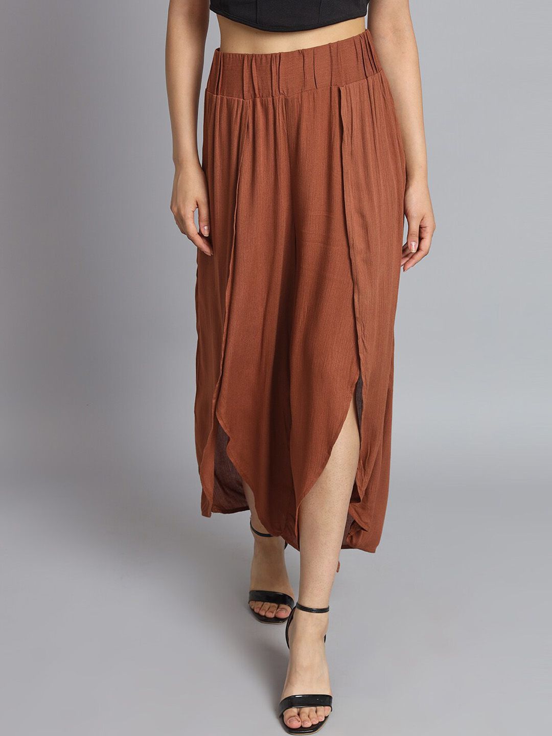 NoBarr Women Brown Pleated Trousers Price in India