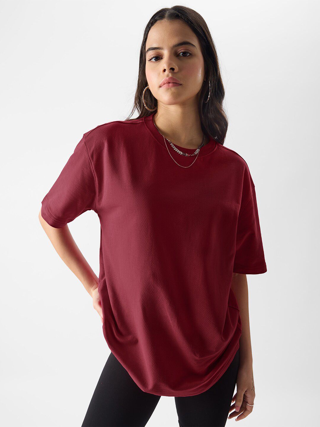 The Souled Store Women Red V-Neck Drop-Shoulder Sleeves Cut Outs T-shirt Price in India