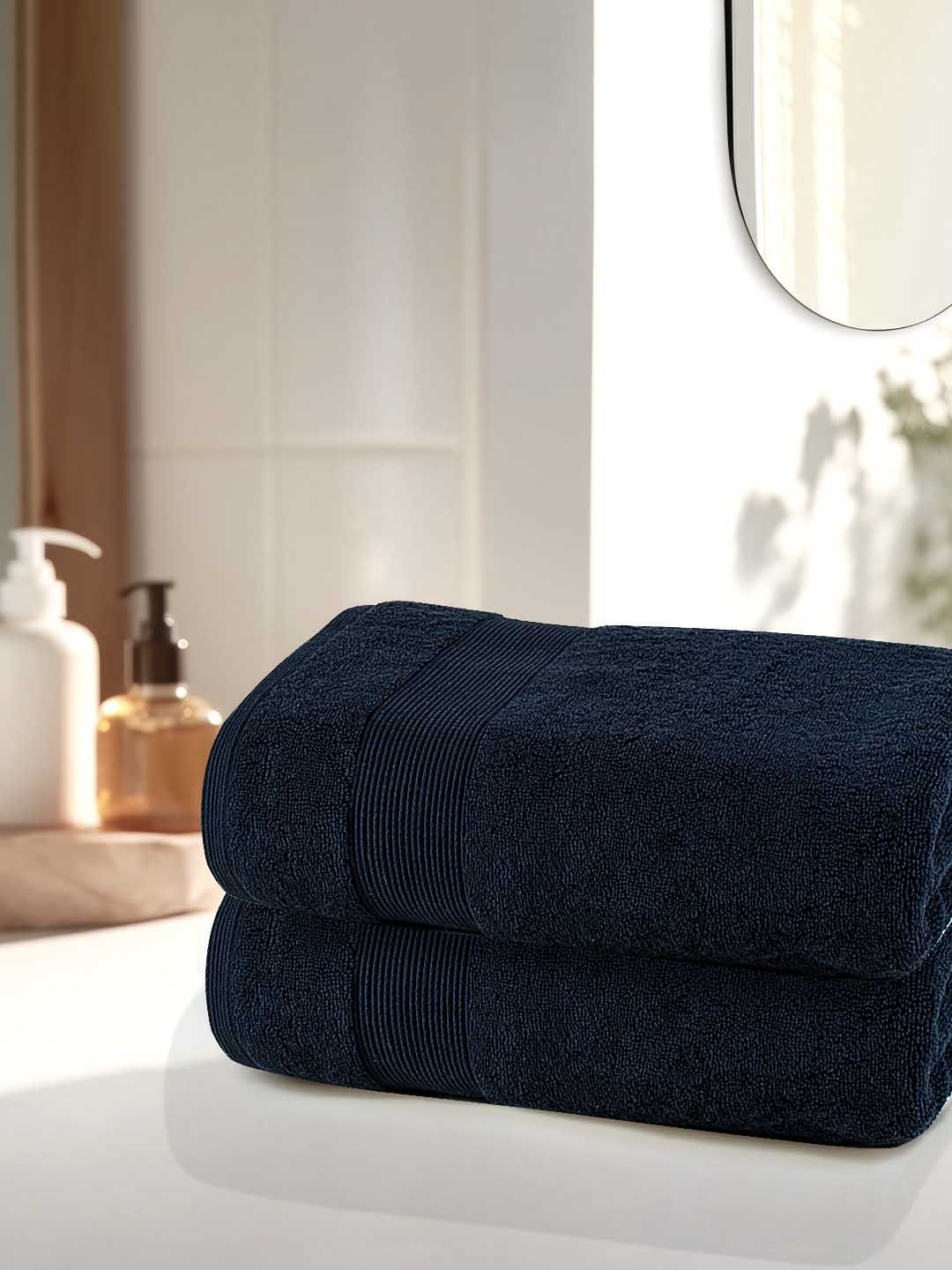 Anko Navy Blue 670 GSM Pure Cotton Antibacteria Hand Towel Set of 2