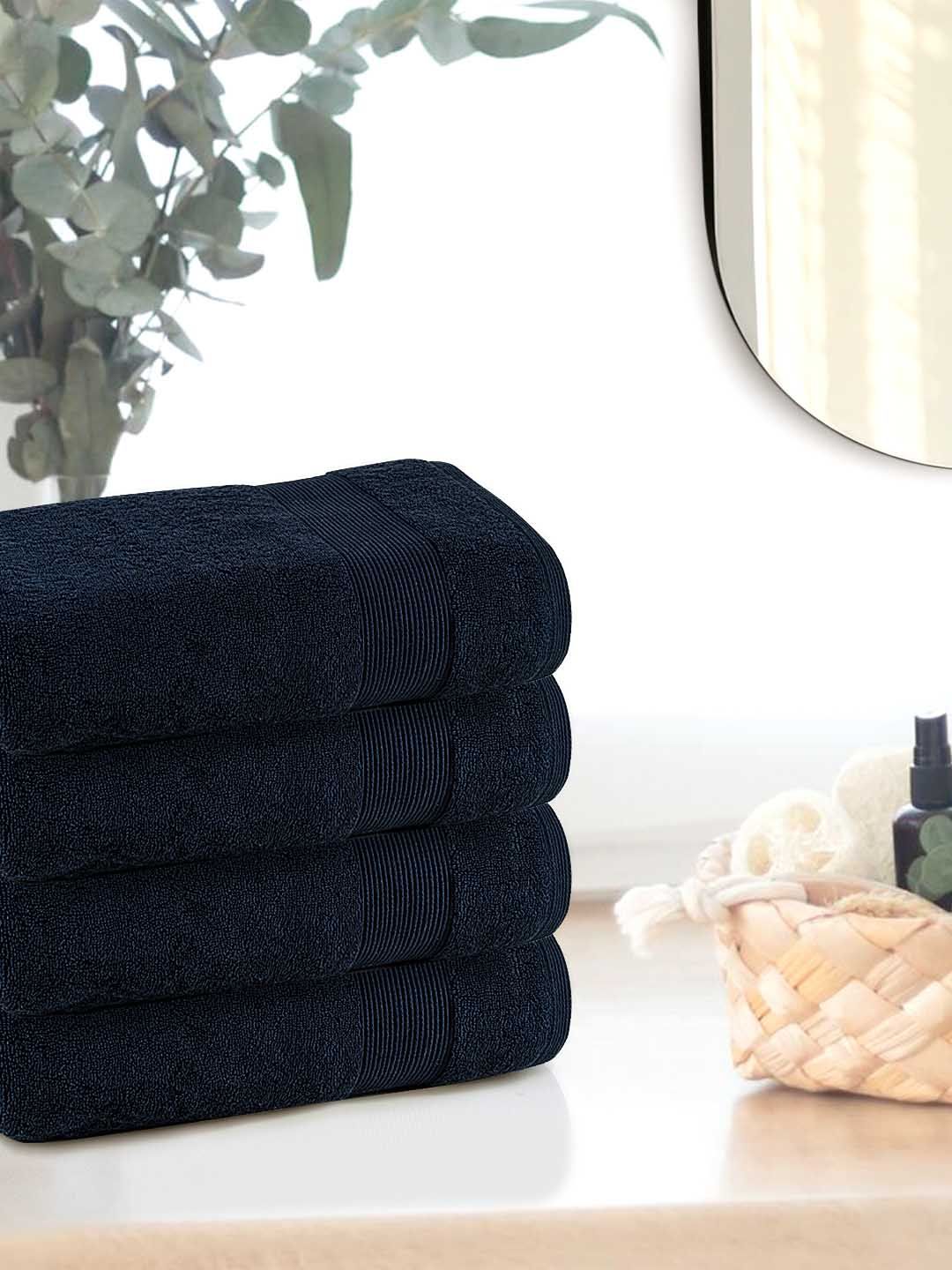 Anko Navy Blue 670 GSM Pure Cotton Antibacteria Face Towel Set of 4