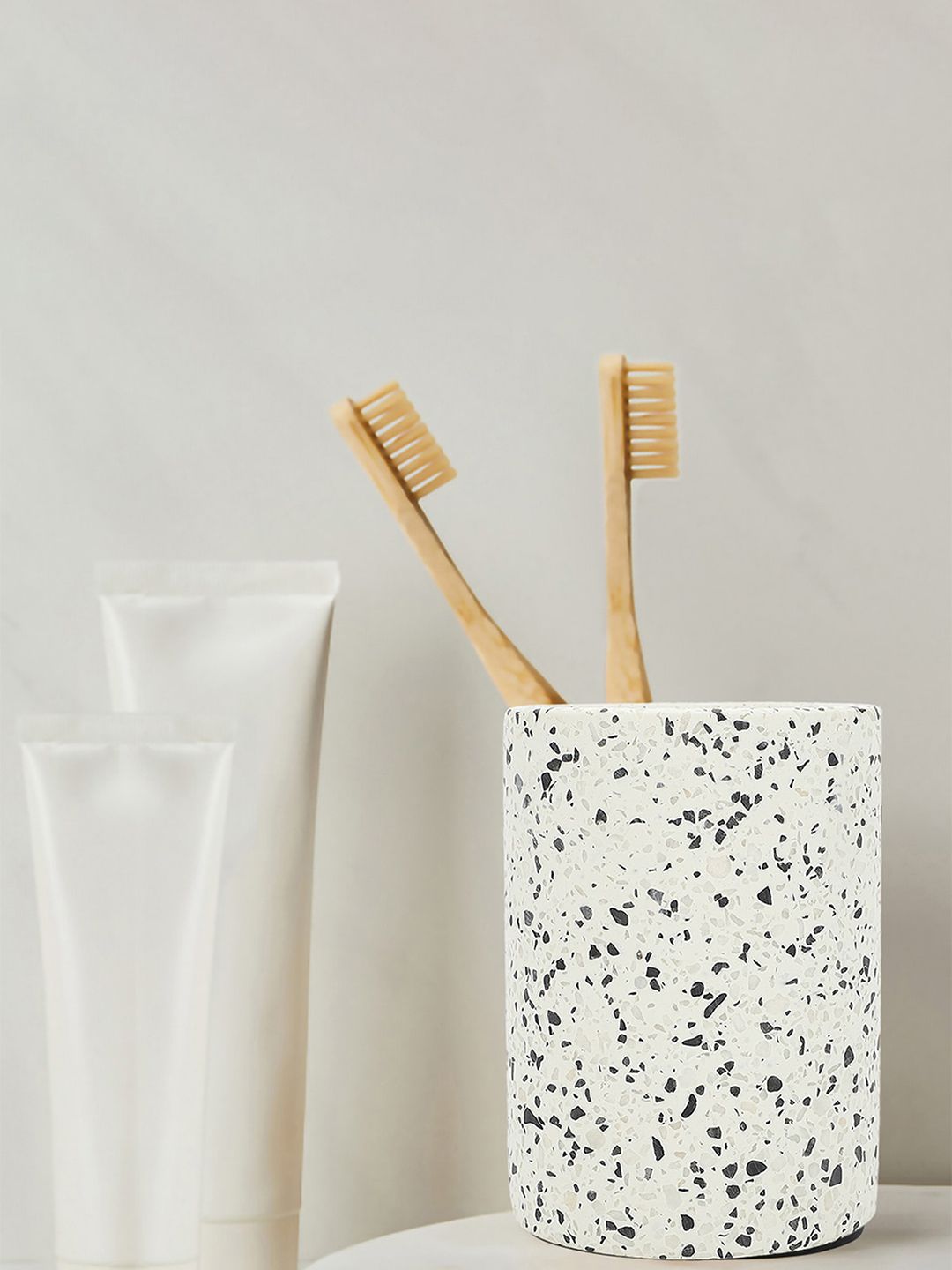 Anko White & Black Printed Stoneware Tooth Brush Holder