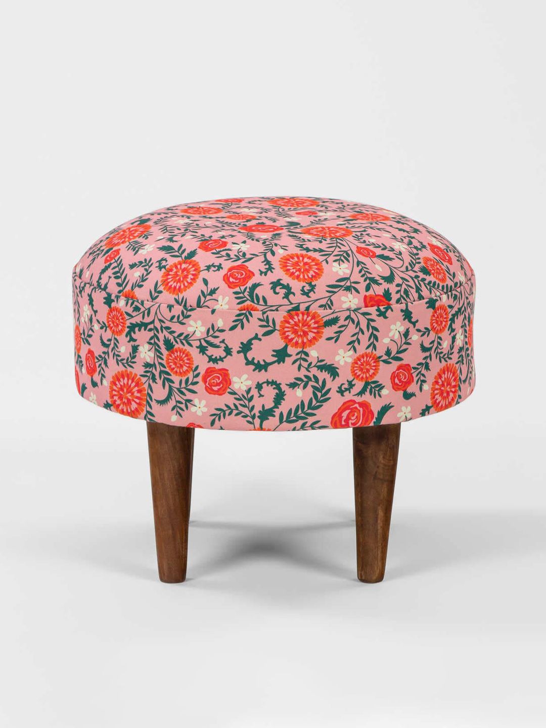 Chumbak Pink & Blue Floral-Printed Round Ottomans