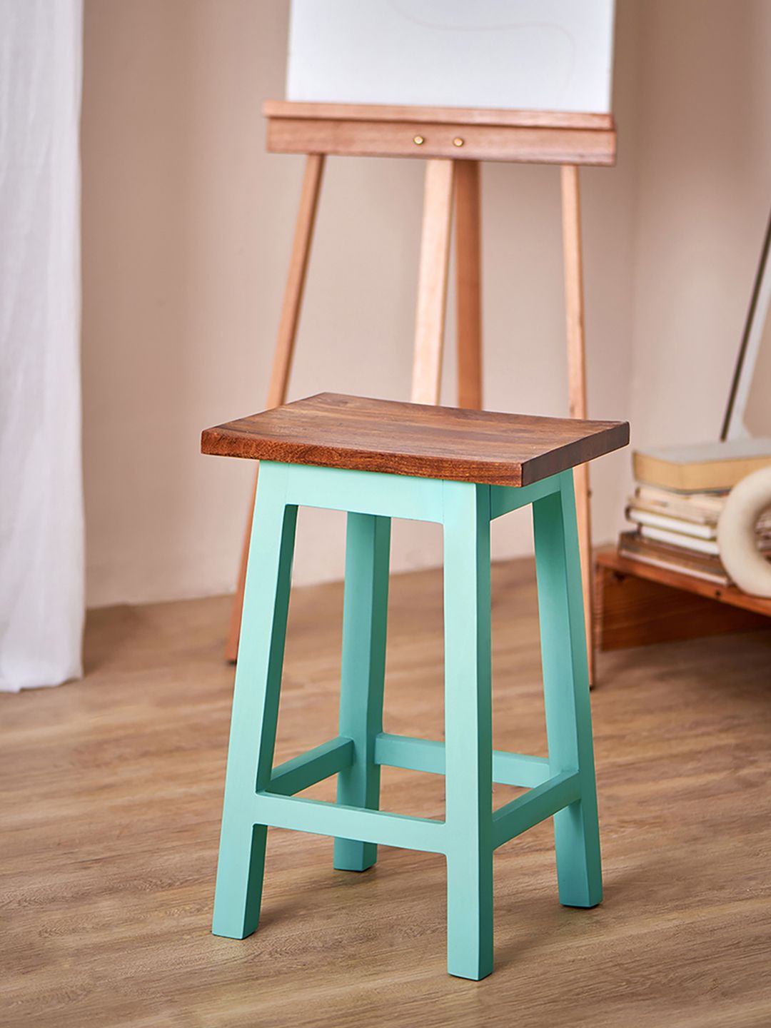Chumbak Teal-Green & Brown Square Ottoman