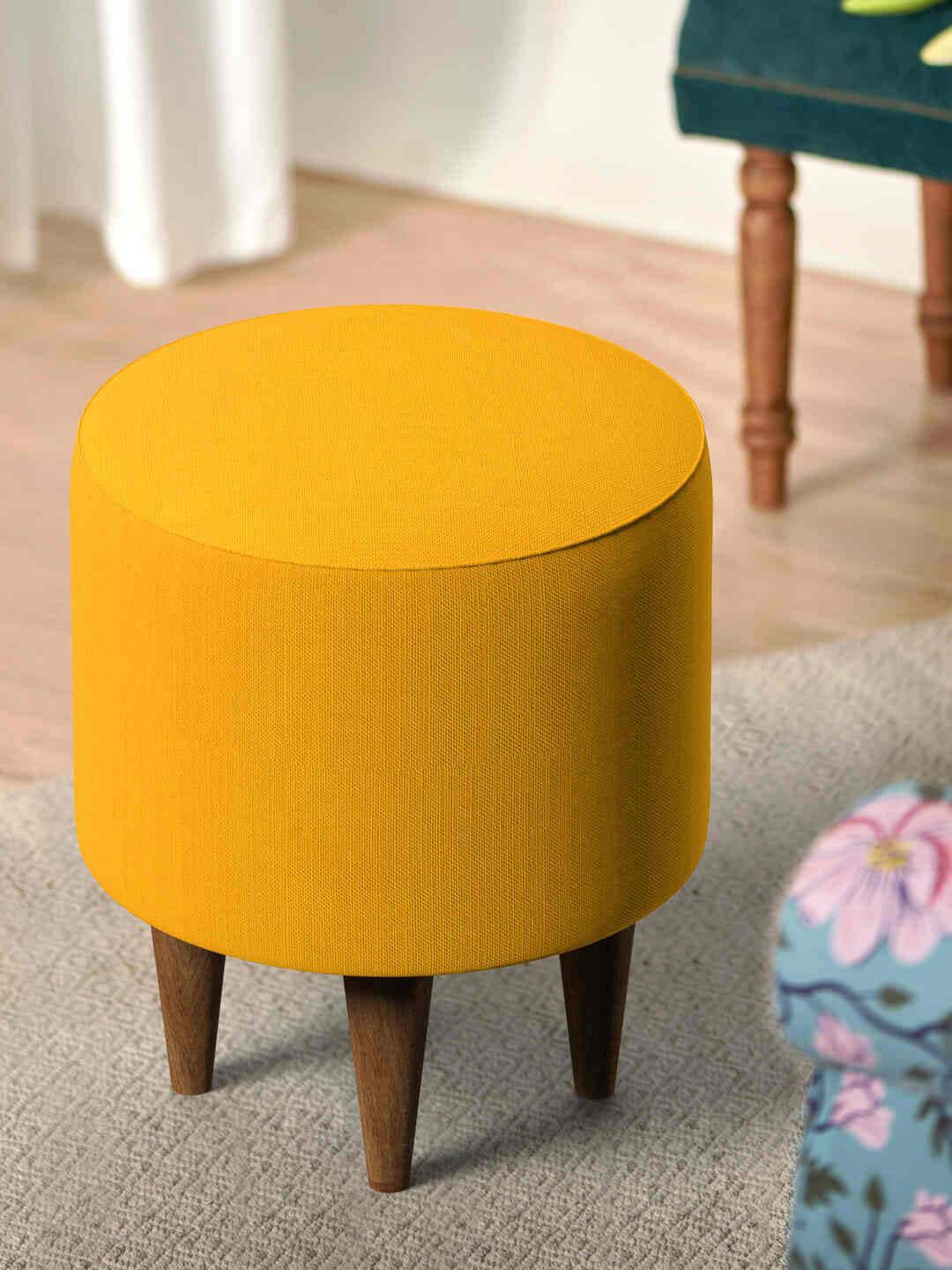 Chumbak Mustard-Yellow Round Ottoman
