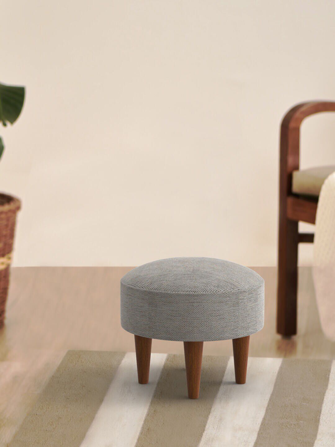 Chumbak Grey Printed Round Ottomans