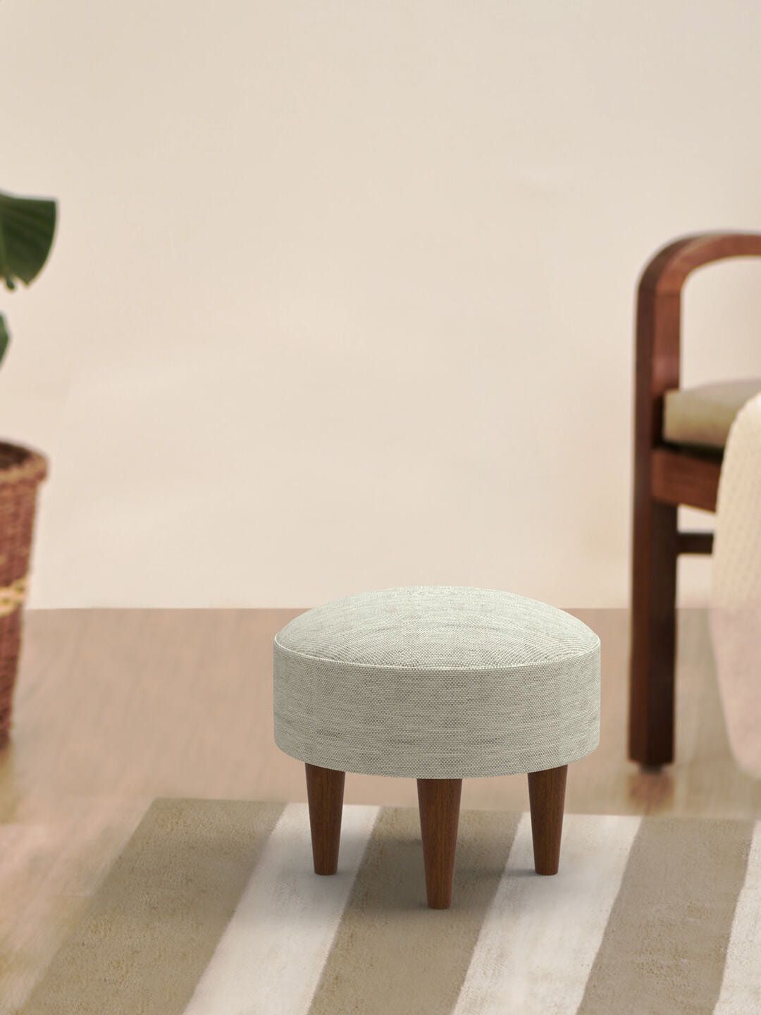 Chumbak Begum Foot Rest Grey Solid Round Ottoman