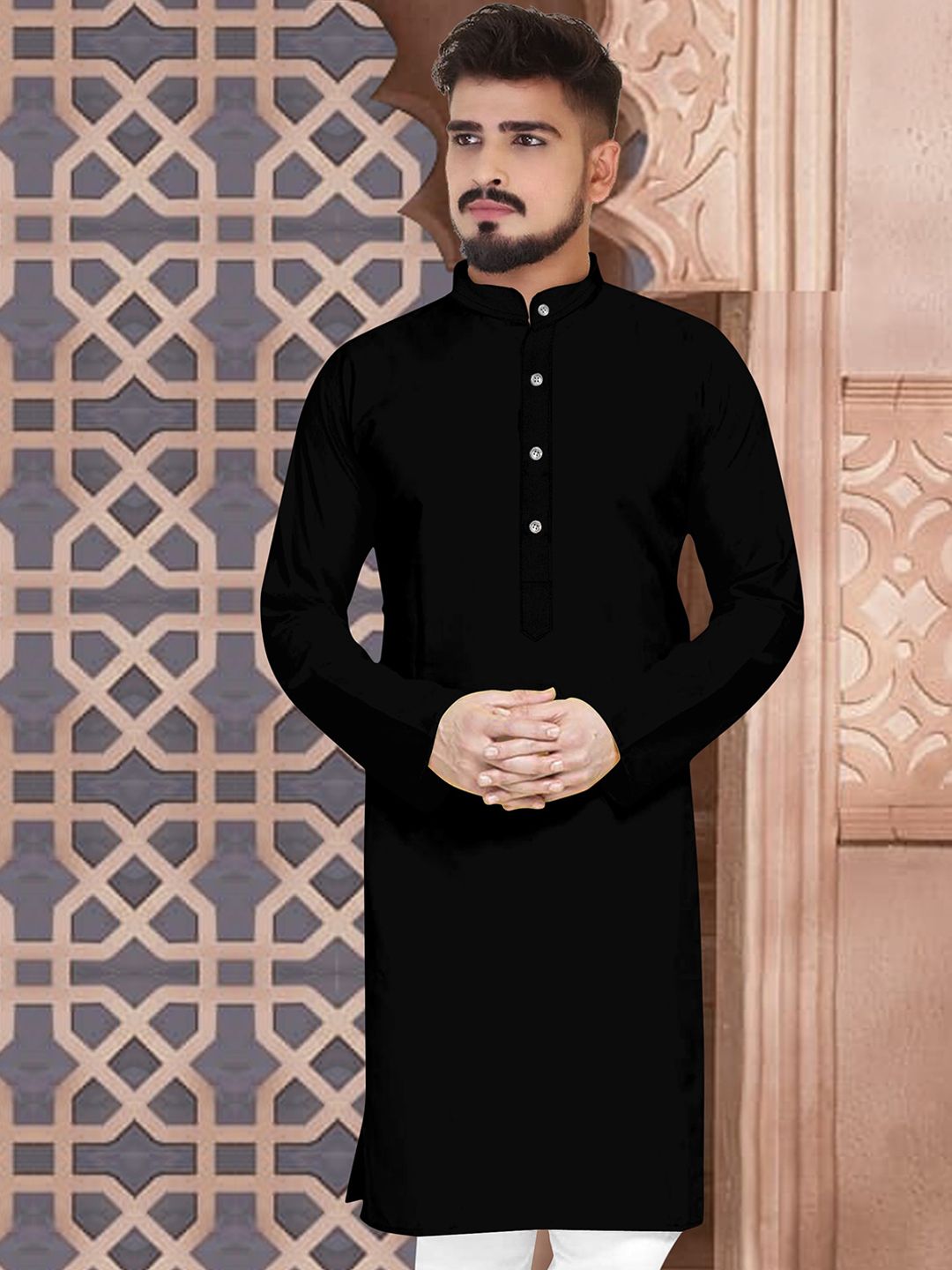 CELLUX Band Collar Long Sleeves Straight Kurta