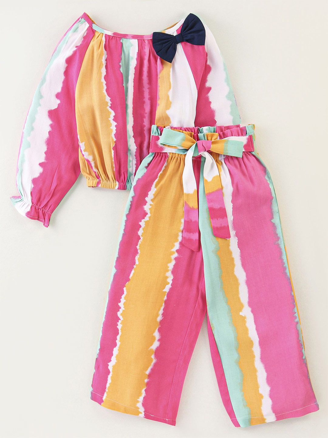 CrayonFlakes Tie & Dyed Bow Detail Top with Palazzos