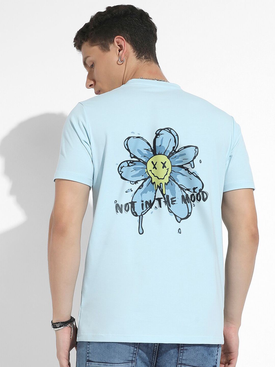 CAHOOT Blue & Black Graphic Printed Cotton T-shirt