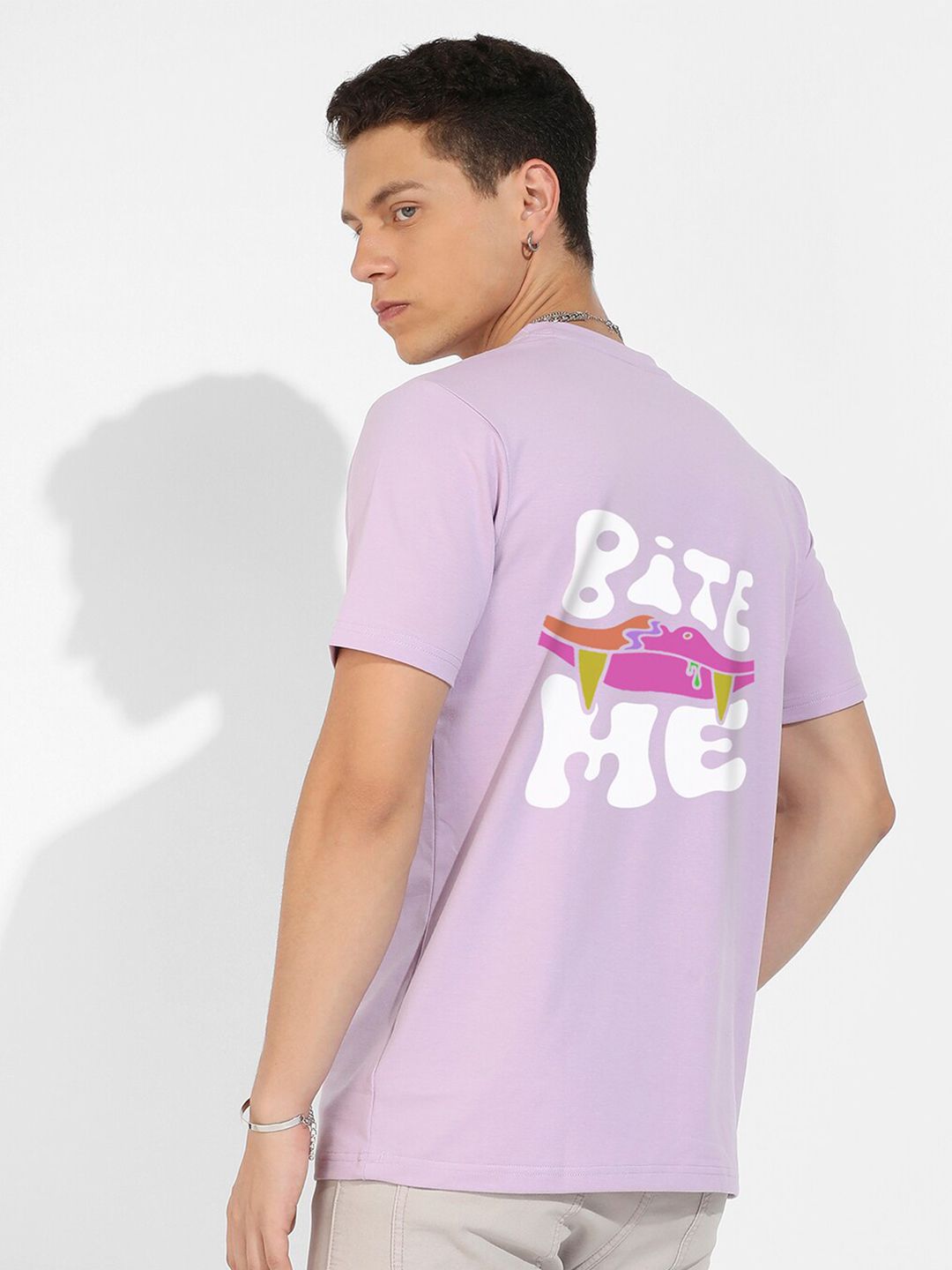 CAHOOT Lavender & White Typography Printed Cotton T-shirt