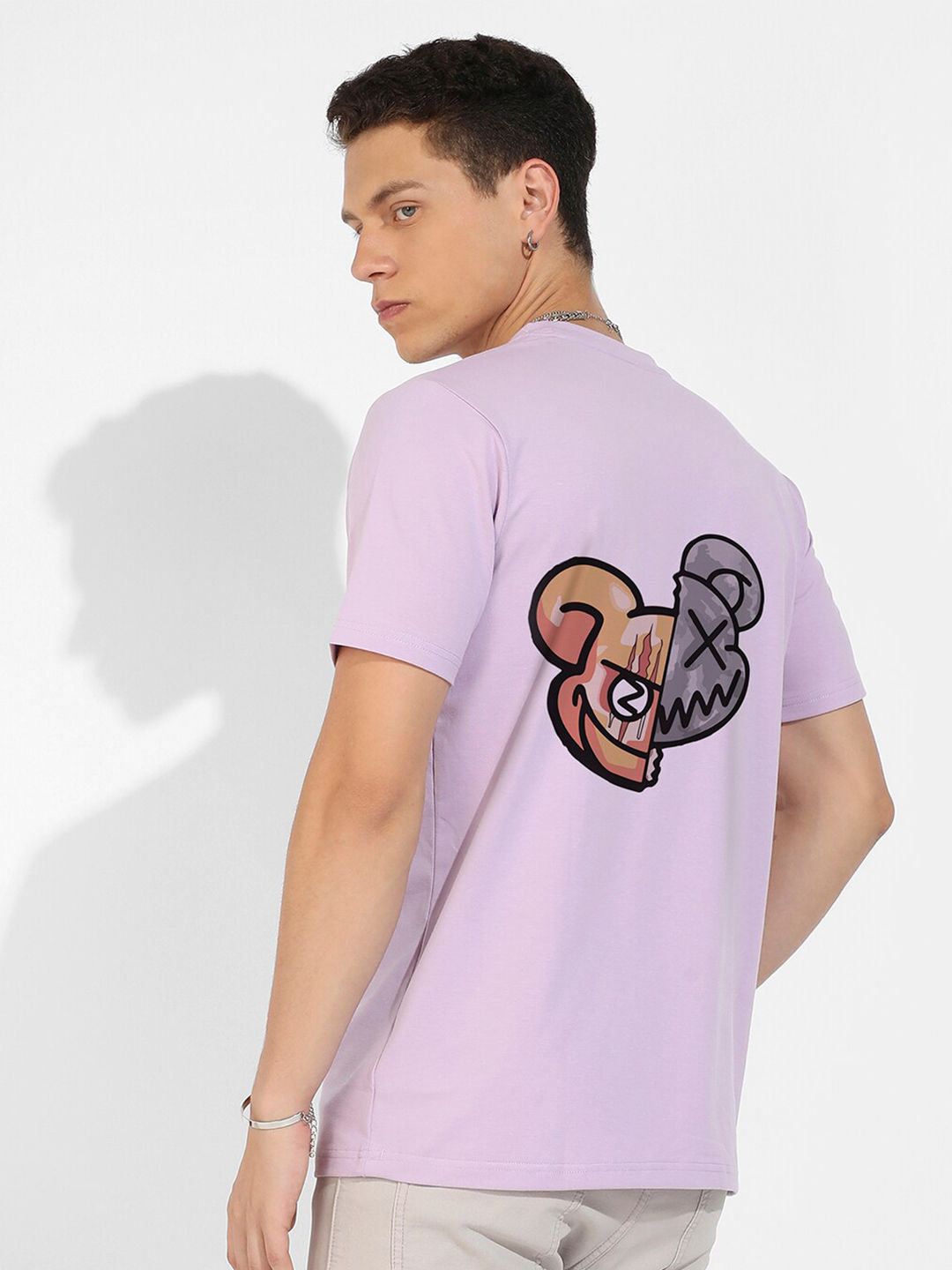 CAHOOT Lavender & Black Graphic Printed Cotton T-shirt
