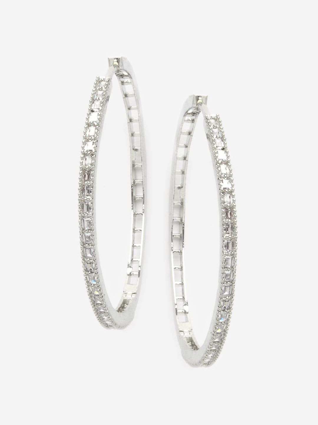 DressBerry Rhodium Plated American Diamond Circular Hoop Earrings