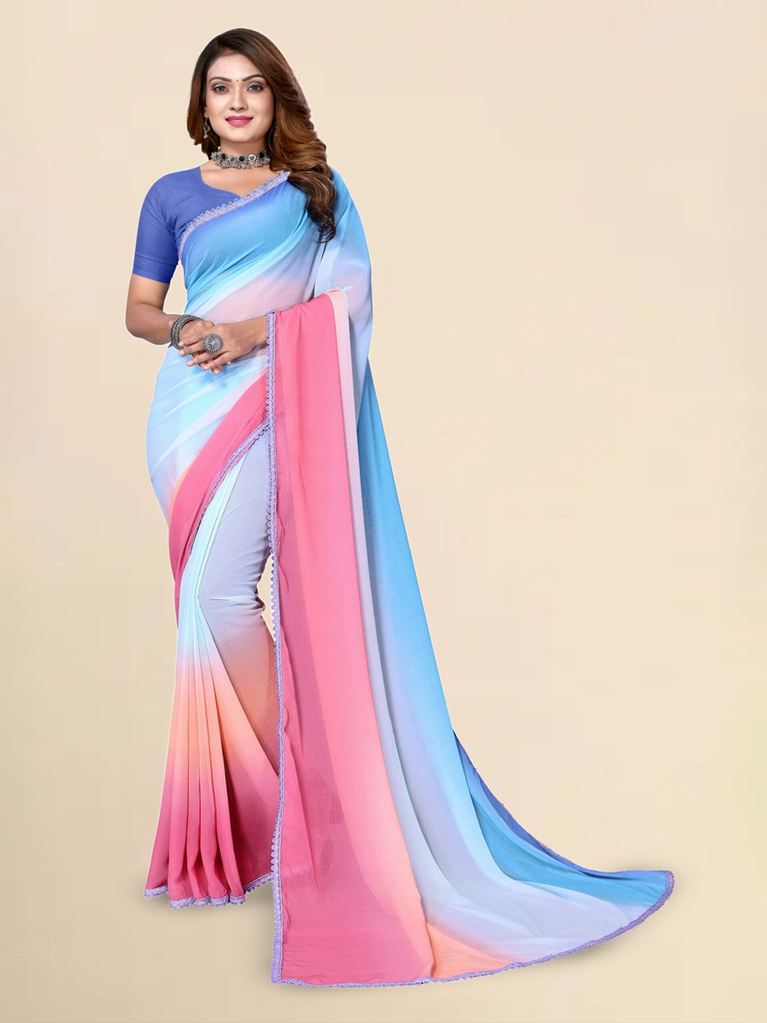 Mitera Ombre Printed Pure Georgette Saree With Blouse Piece Price in India