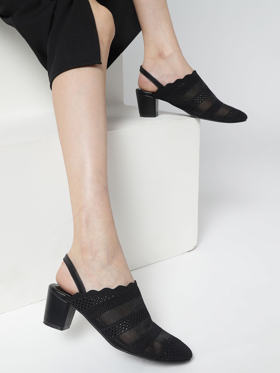 Marc Loire Woven Design Pointed Toe Block Mules