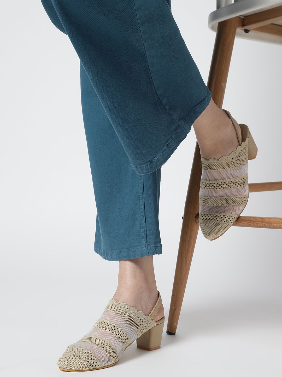 Marc Loire Knitted Round Toe Block Mules With Backstrap