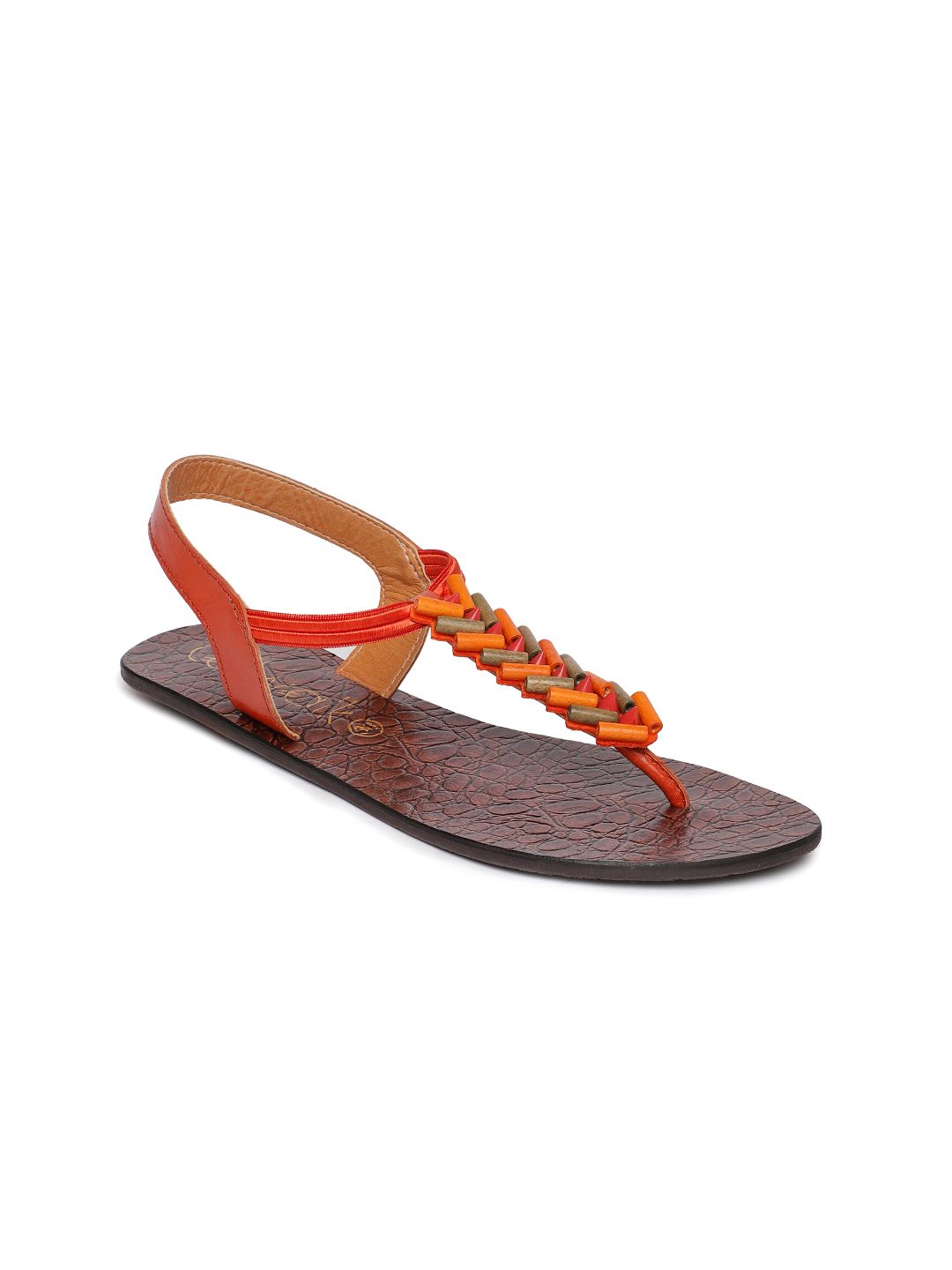 Catwalk Women Orange Solid Leather Open Toe Flats