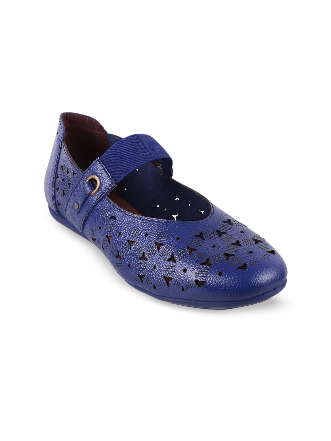 Catwalk Textured Laser Cuts Leather Ballerinas