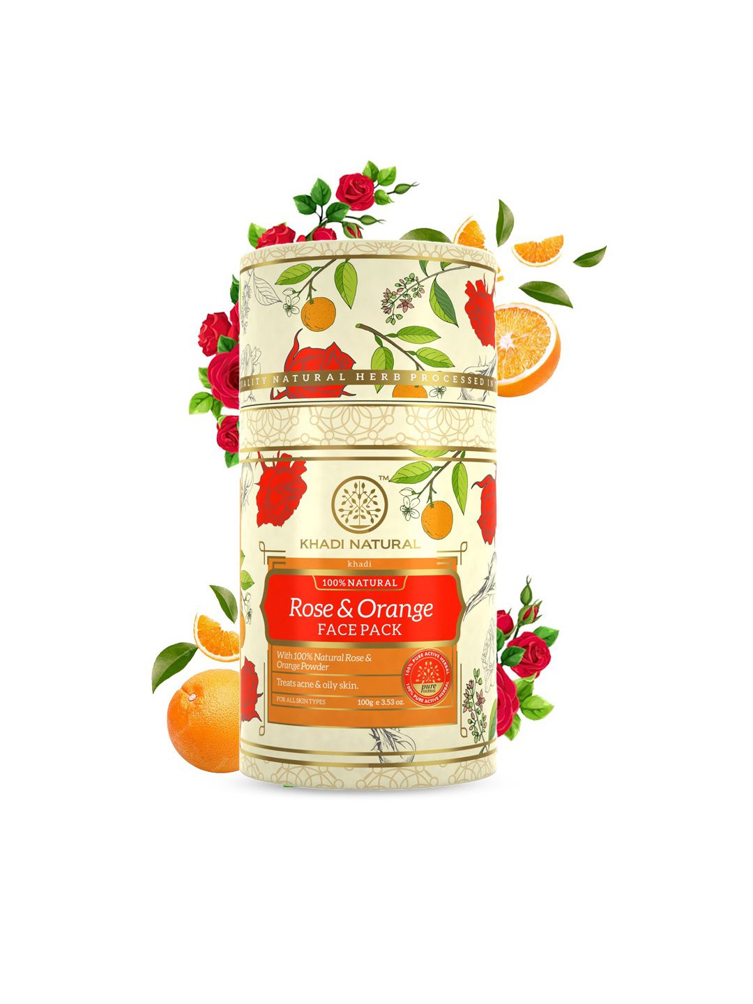 Khadi Natural Rose & Orange Face Pack for Oily Skin - Hydrate & Exfoliate Skin - 100g