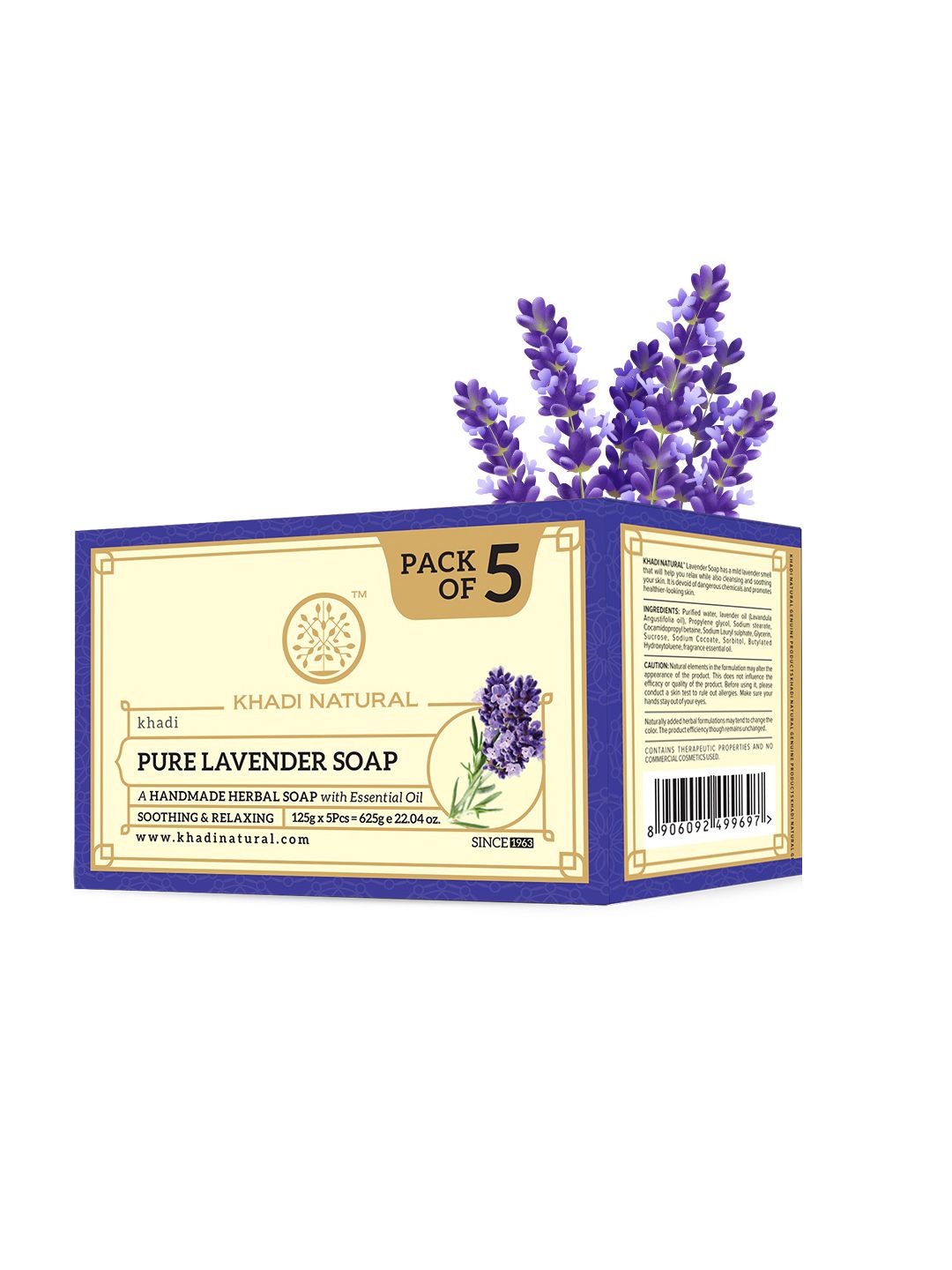Khadi Natural Set of 5 Pure Lavender Herbal Soap - 125g each
