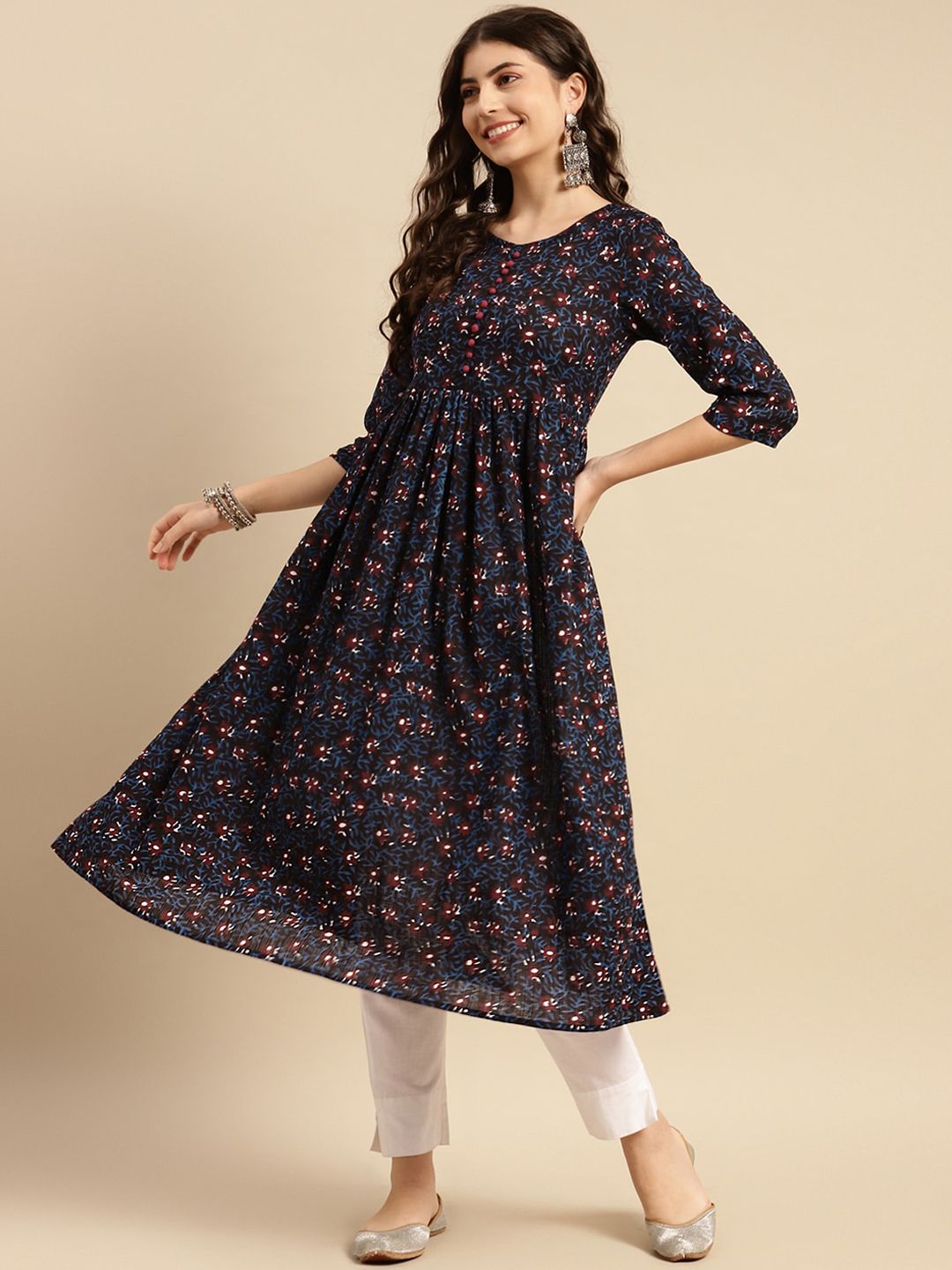 Rangita Floral Printed Pure Cotton Anarkali Kurta Price in India