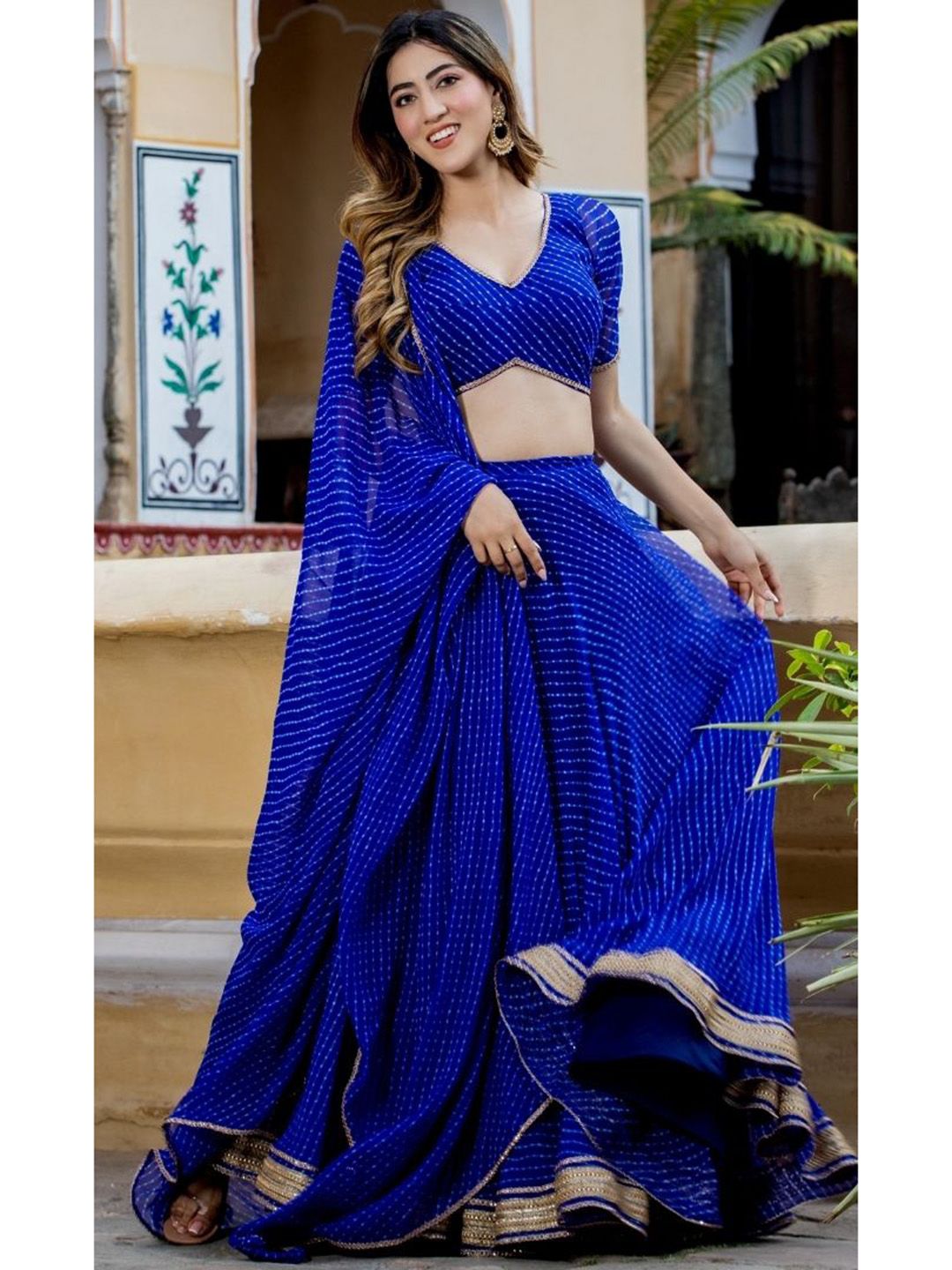 HOUSE OF JAMOTI Printed Ready To Wear Lehenga & Blouse With Dupatta Price in India