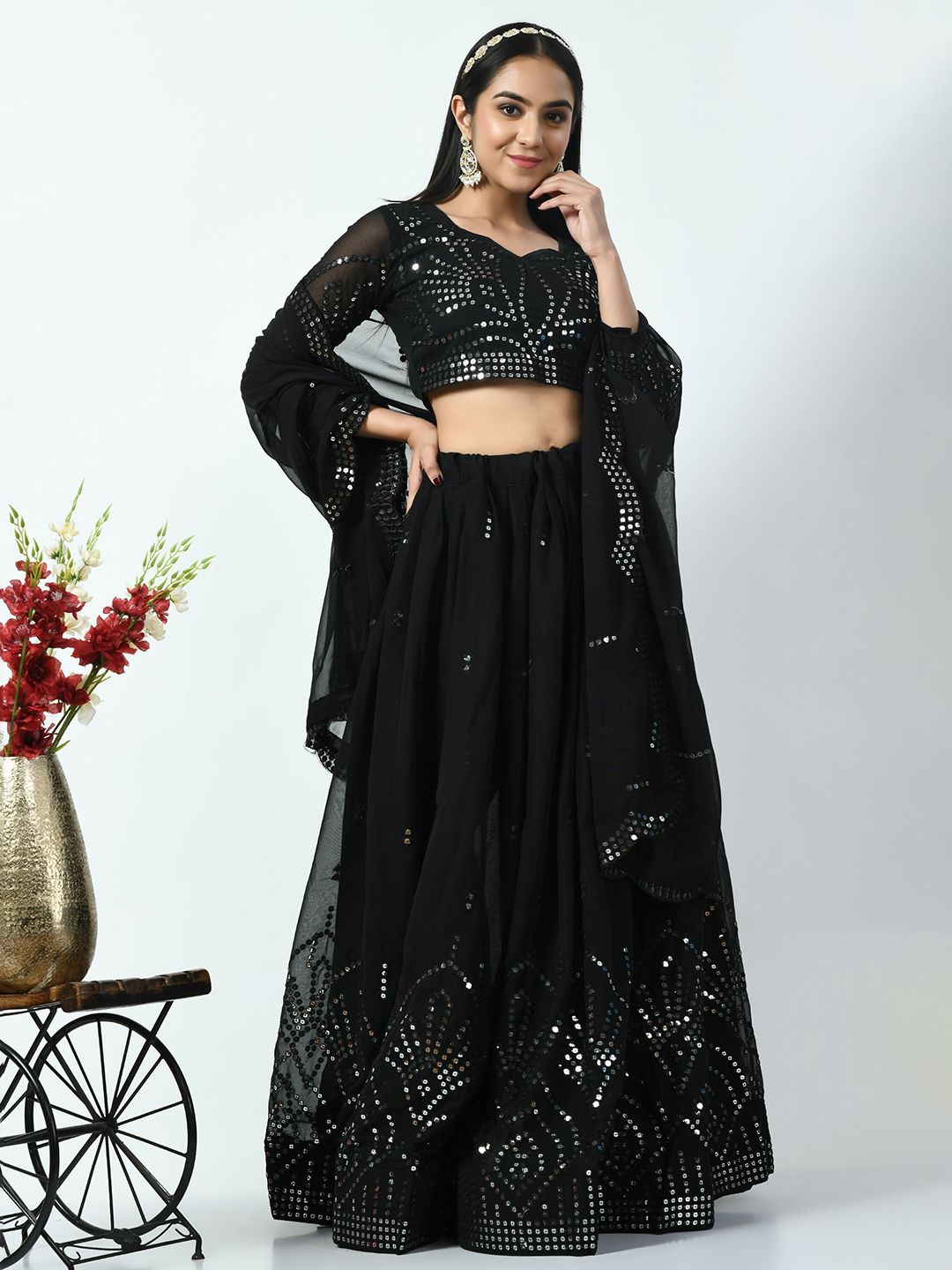 Angroop Embellished Sequinned Semi-Stitched Lehenga & Unstitched Blouse With Dupatta Price in India