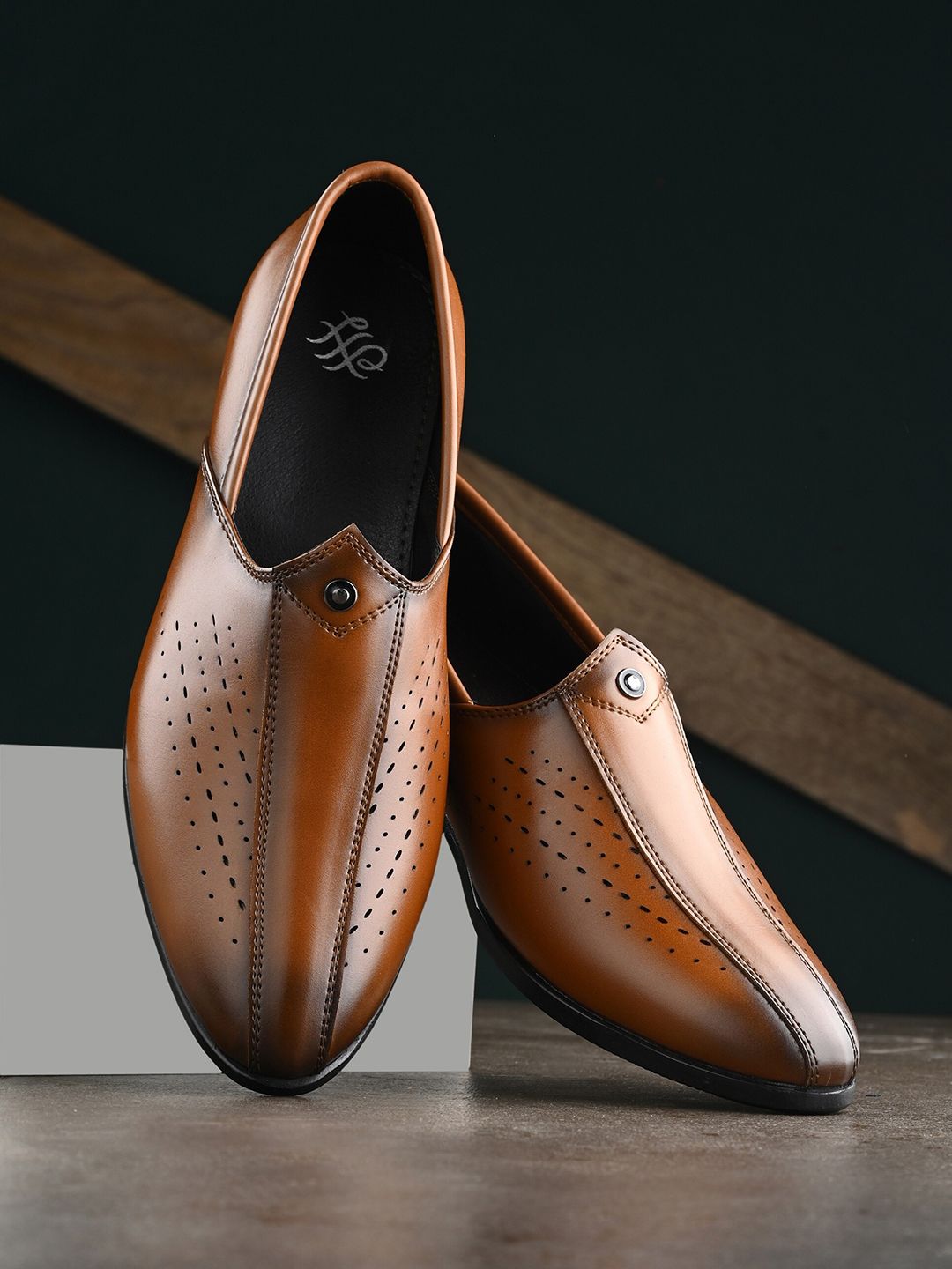 House of Pataudi Men Textured Formal Slip-On Shoes