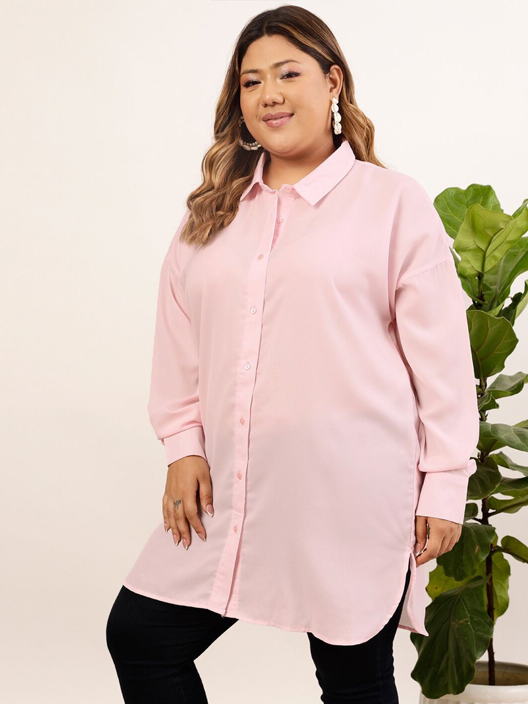 Buy CURVY STREET Plus Size Pink Relaxed Oversized Longline Casual