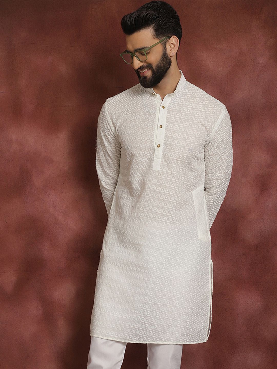 SOJANYA Men Off-White Straight Kurta