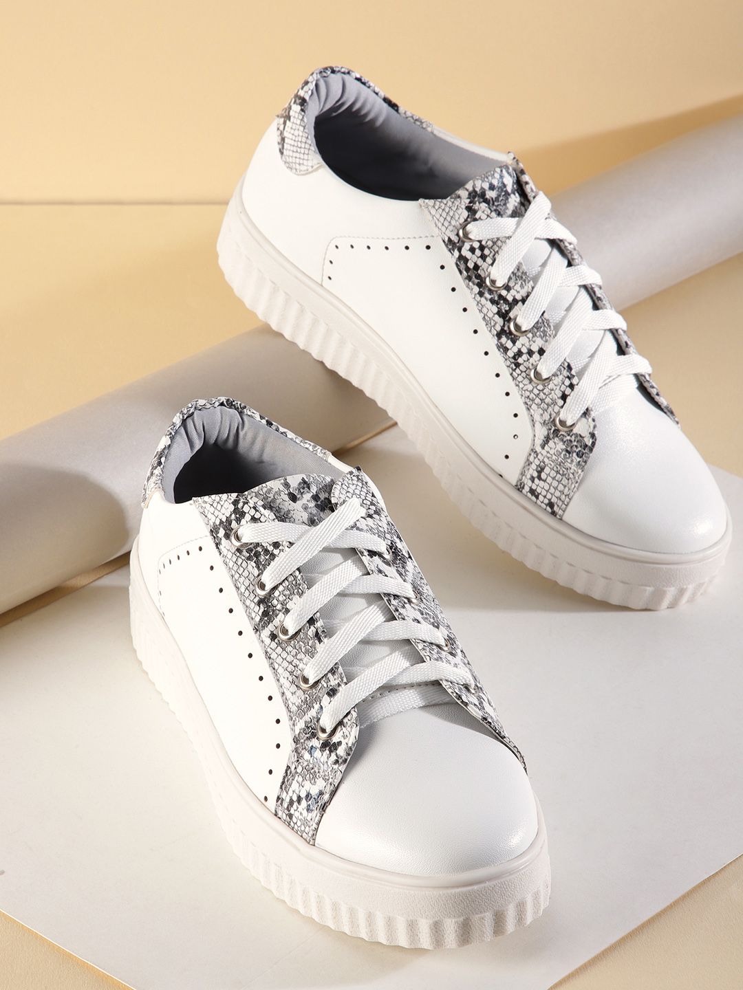 Mast & Harbour Women Snake Skin Textured Sneakers