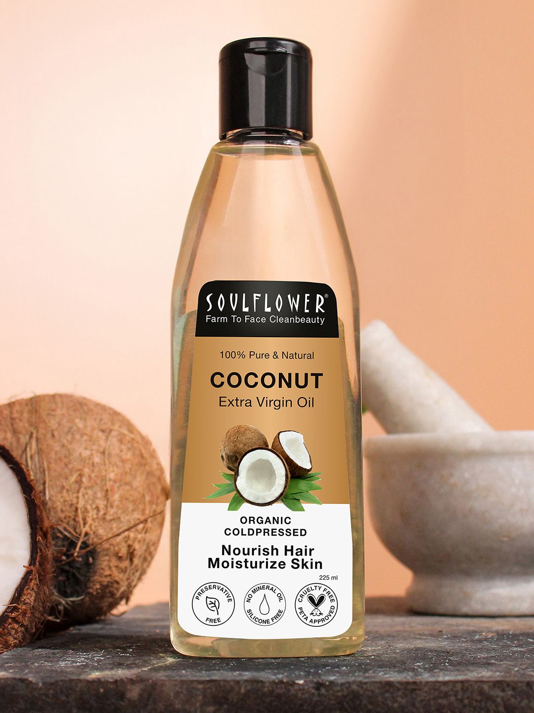 Soulflower Organic Extra Virgin Coconut Hair Oil for Hair Growth & Hair Fall Control 225ml