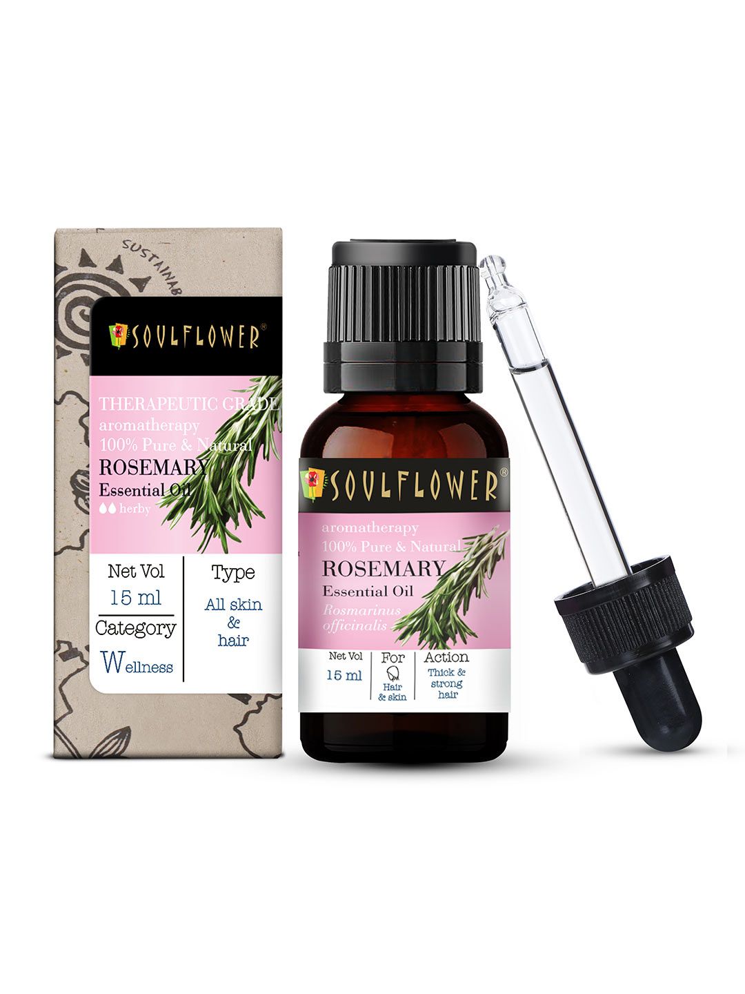Soulflower Best Rosemary Essential Oil 100% Natural For Skin & Hair Growth & Shine - 15 ml Price in India