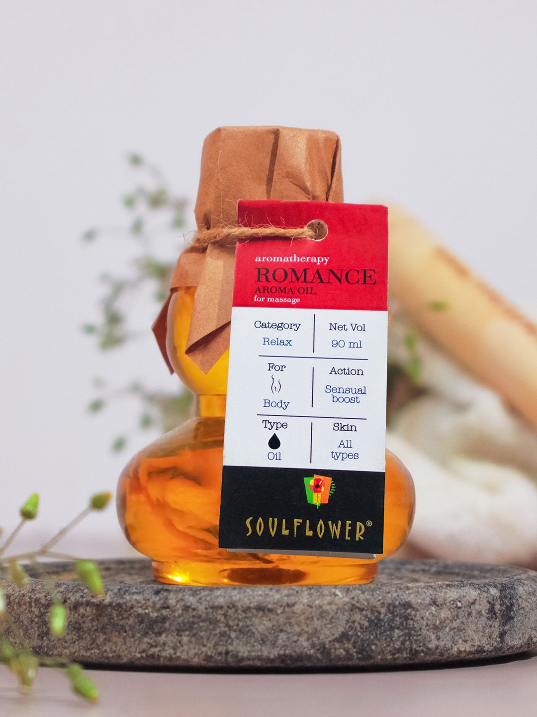Soulflower Romance Aroma Massage Oil - Essential Oils of Rose Lavender Ylang Ylang 90 ml