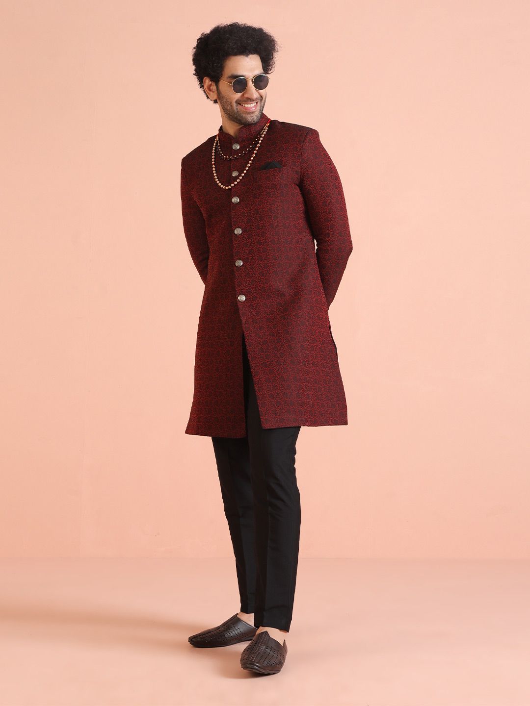 KISAH Men Self-Design Cotton Indowestern Sherwani Set
