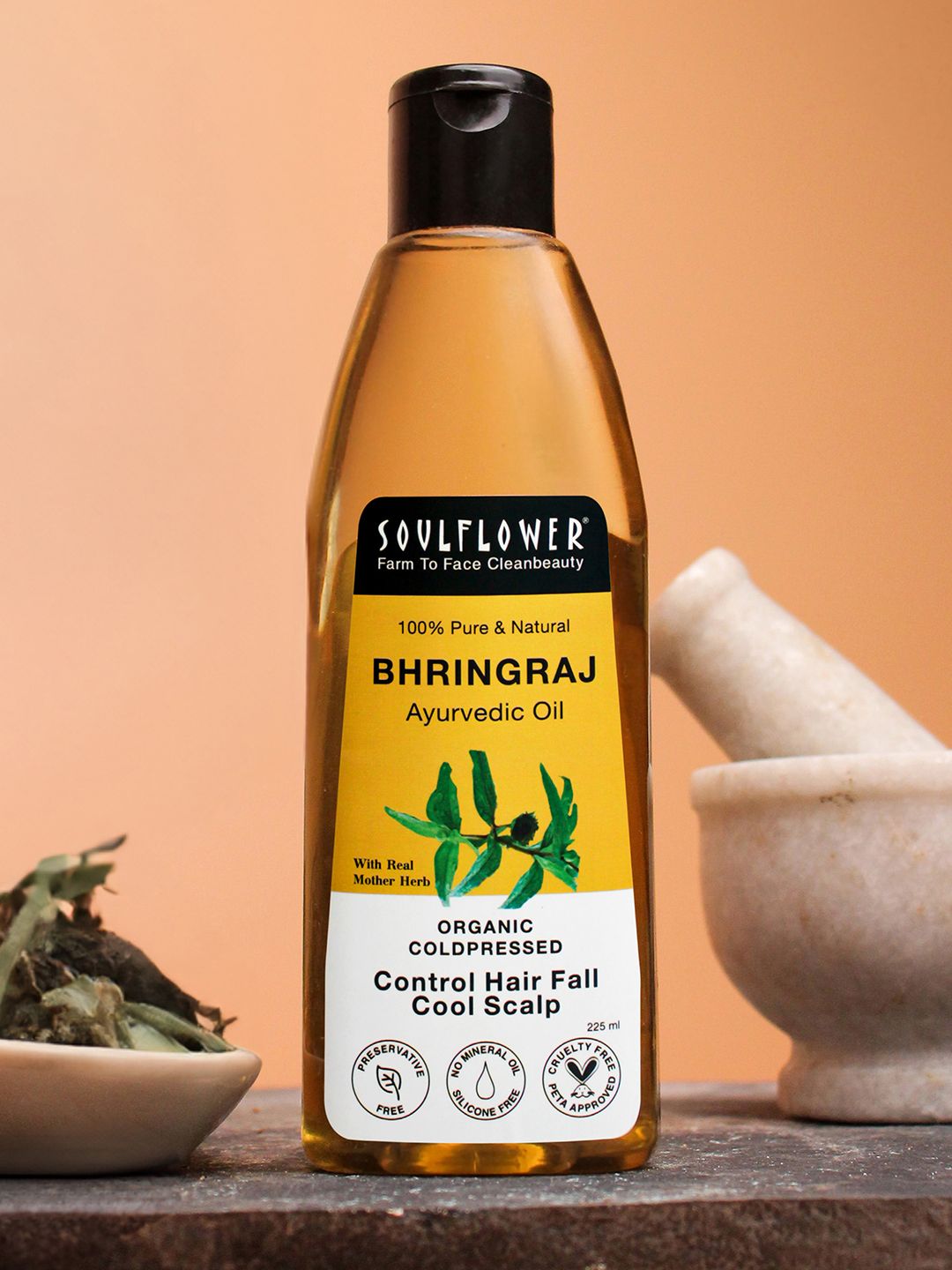 Soulflower Coldpressed Bhringraj Hair Oil with Coconut Sesame For Hairfall Control 225 ml