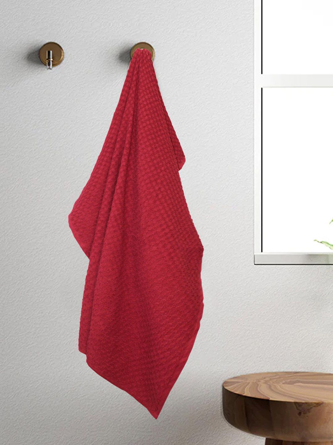 Lushomes Red Textured Pure Cotton 350 GSM Bath Towel
